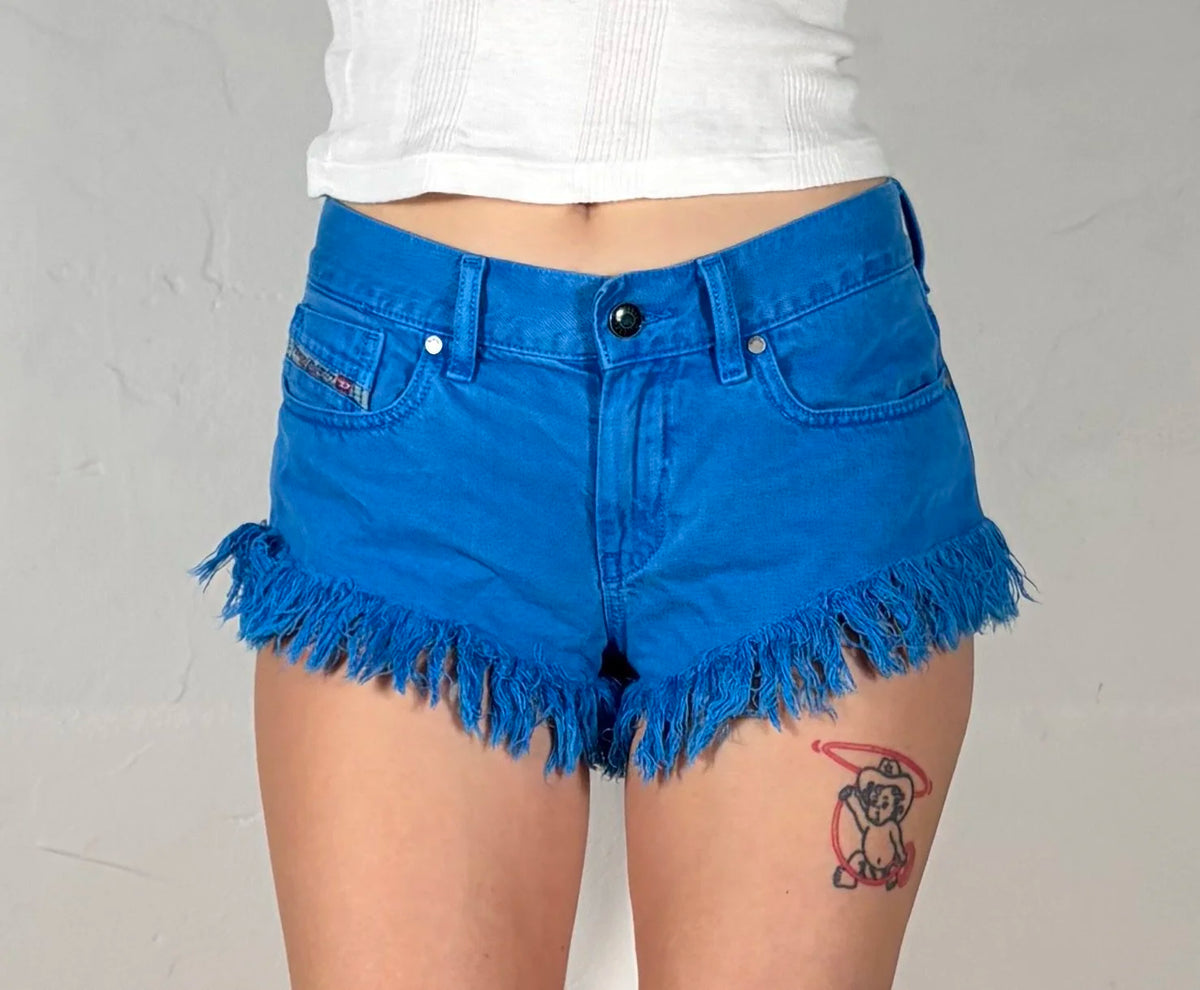 Diesel Blue Fringe Shorts, S