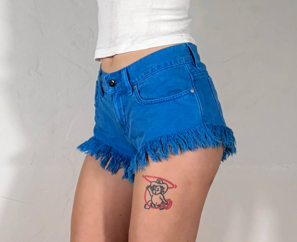 Diesel Blue Fringe Shorts, S