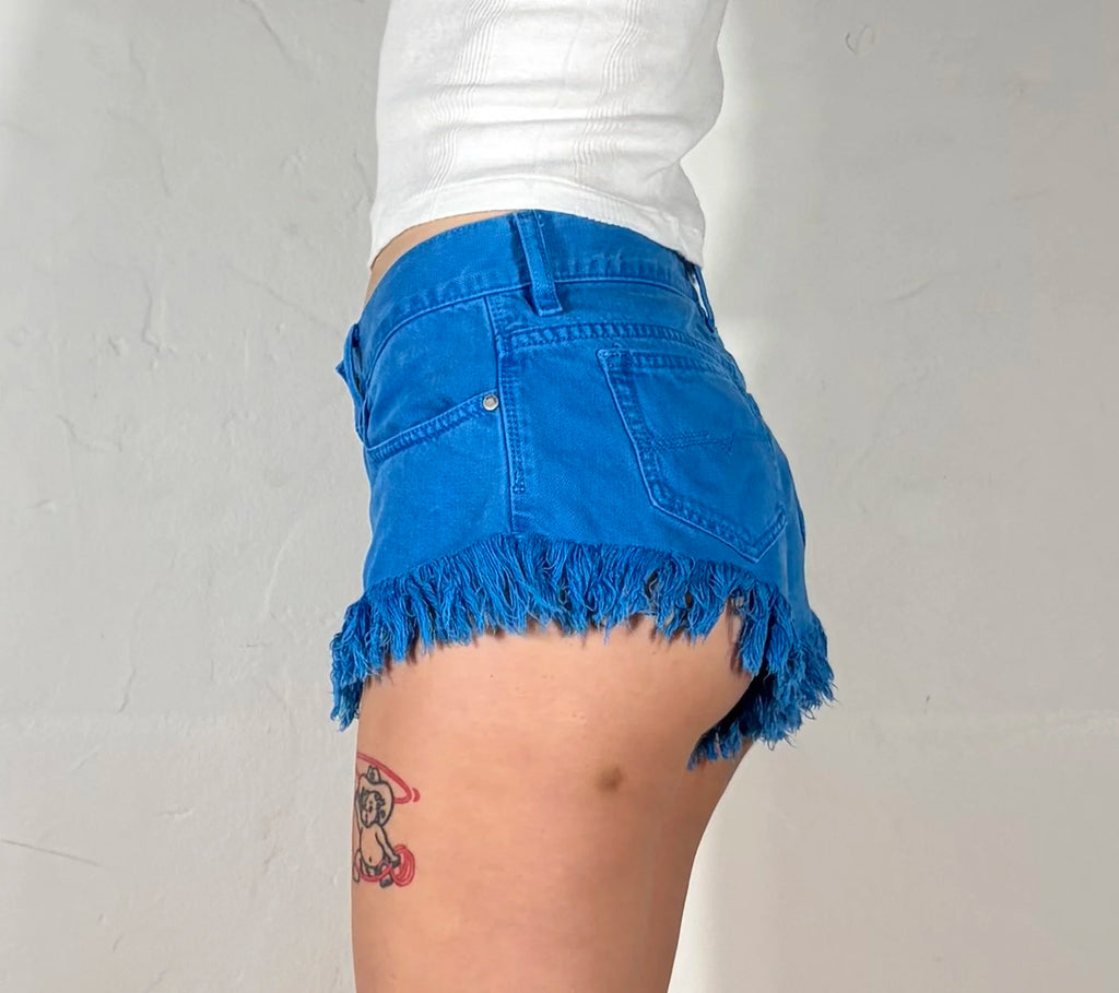 Diesel Blue Fringe Shorts, S