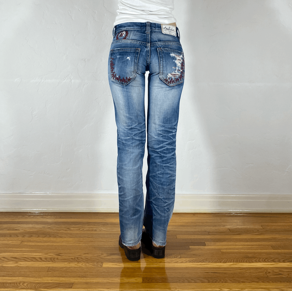Lolita Red Stitched Light Blue Jeans, XS