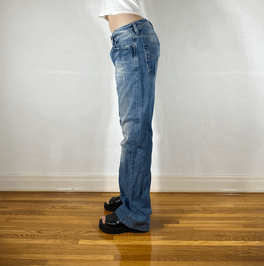 Diesel Relaxed Speckled Blue Jeans, S/M