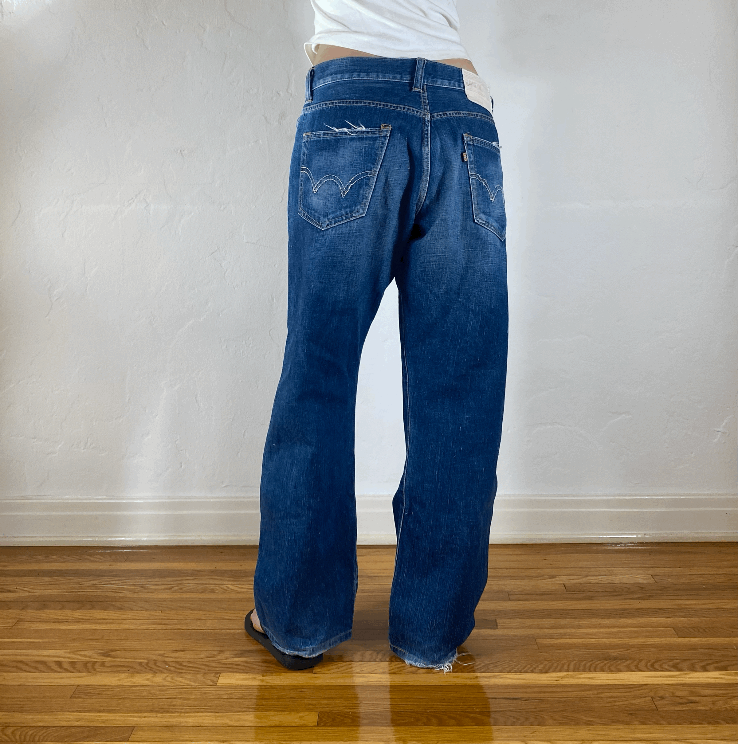 Vintage Baggy Blue Zipper Jeans, L