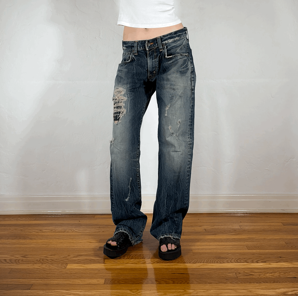 Unique Wash Ripped and Repaired Jeans, M/L