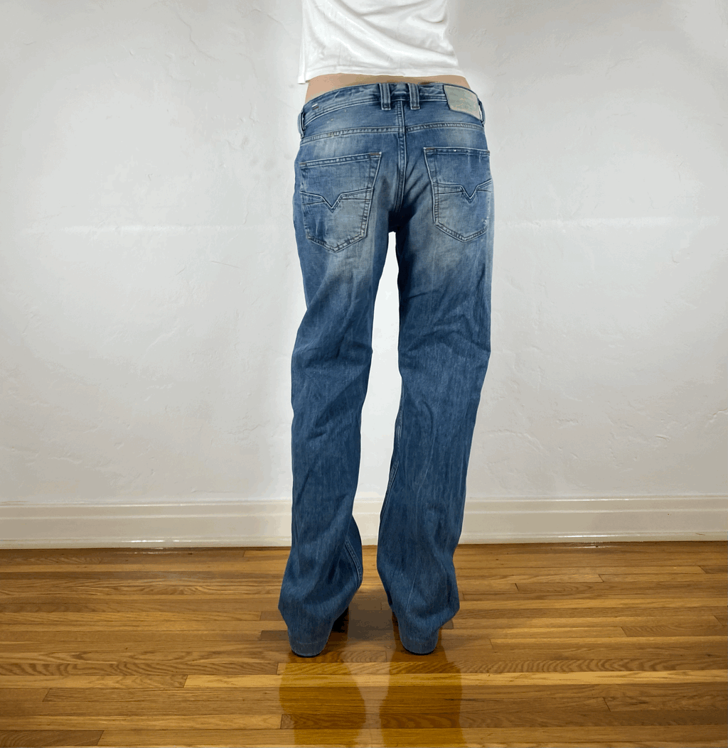 Diesel Relaxed Speckled Blue Jeans, S/M