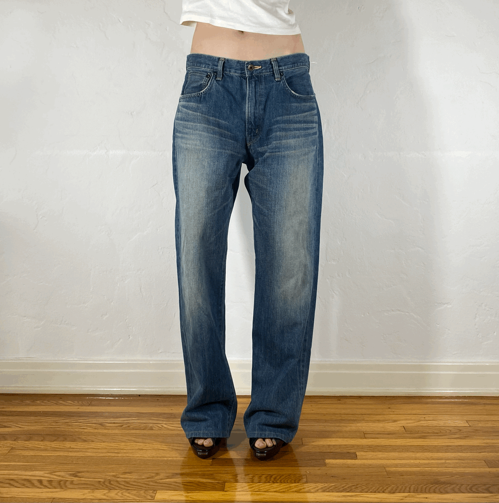 Vintage Baggy Blue Zipper Jeans, L/XL