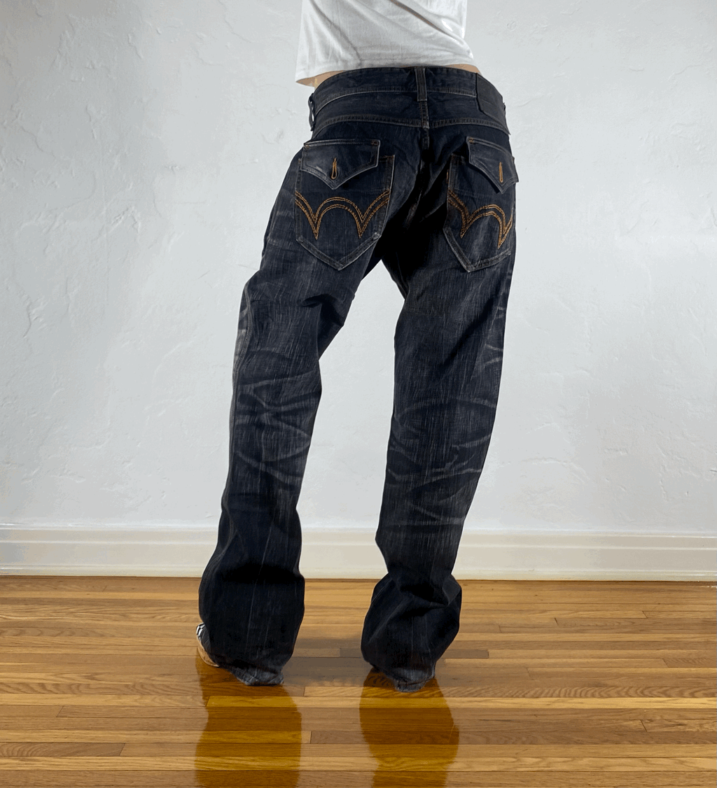 Edwin Black and Orange Stitch Tiger Jeans, XL
