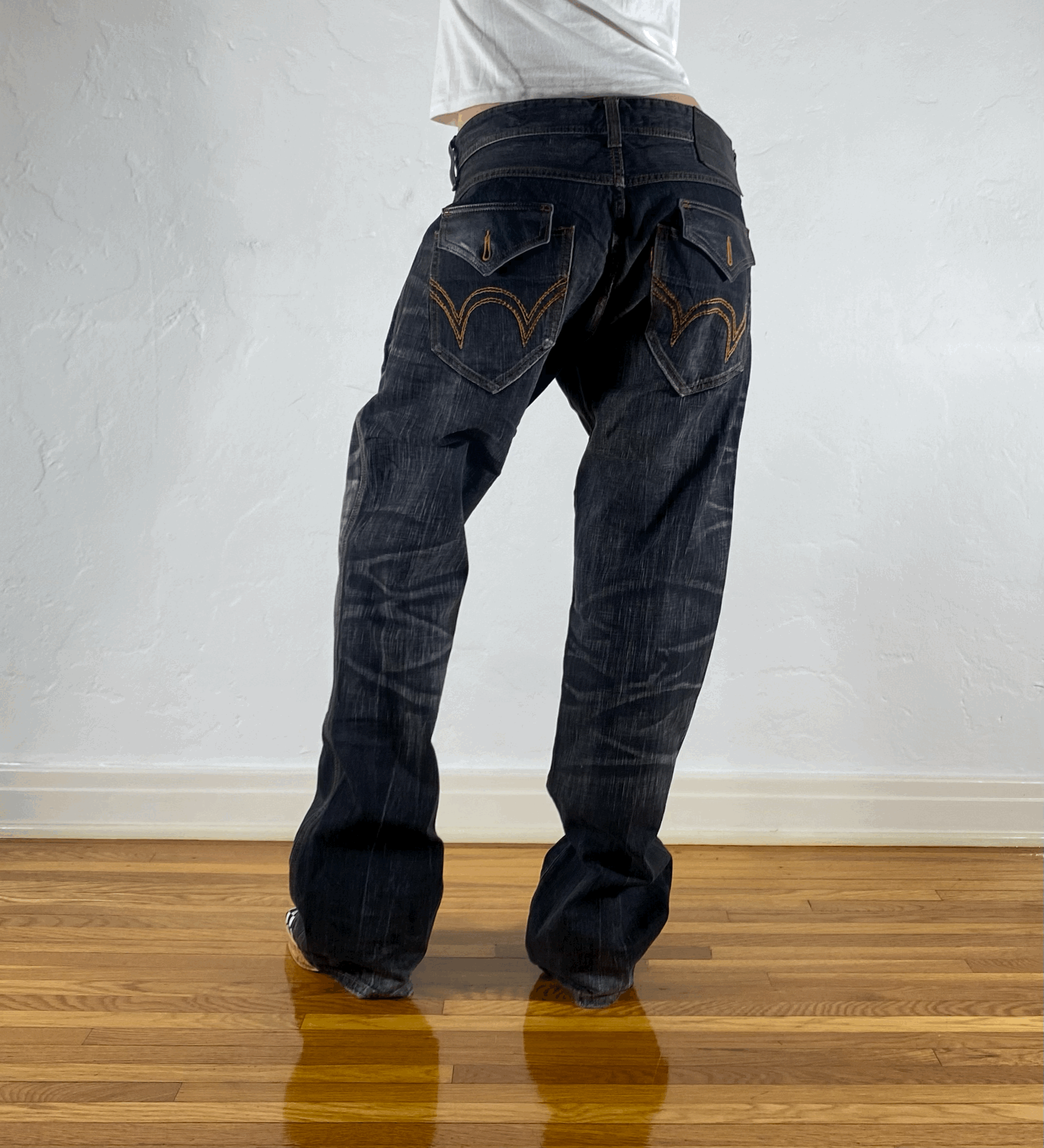 Edwin Black and Orange Stitch Tiger Jeans, XL