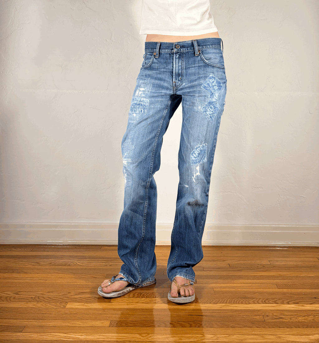 Levi Ripped and Repaired Geometric Jeans, M