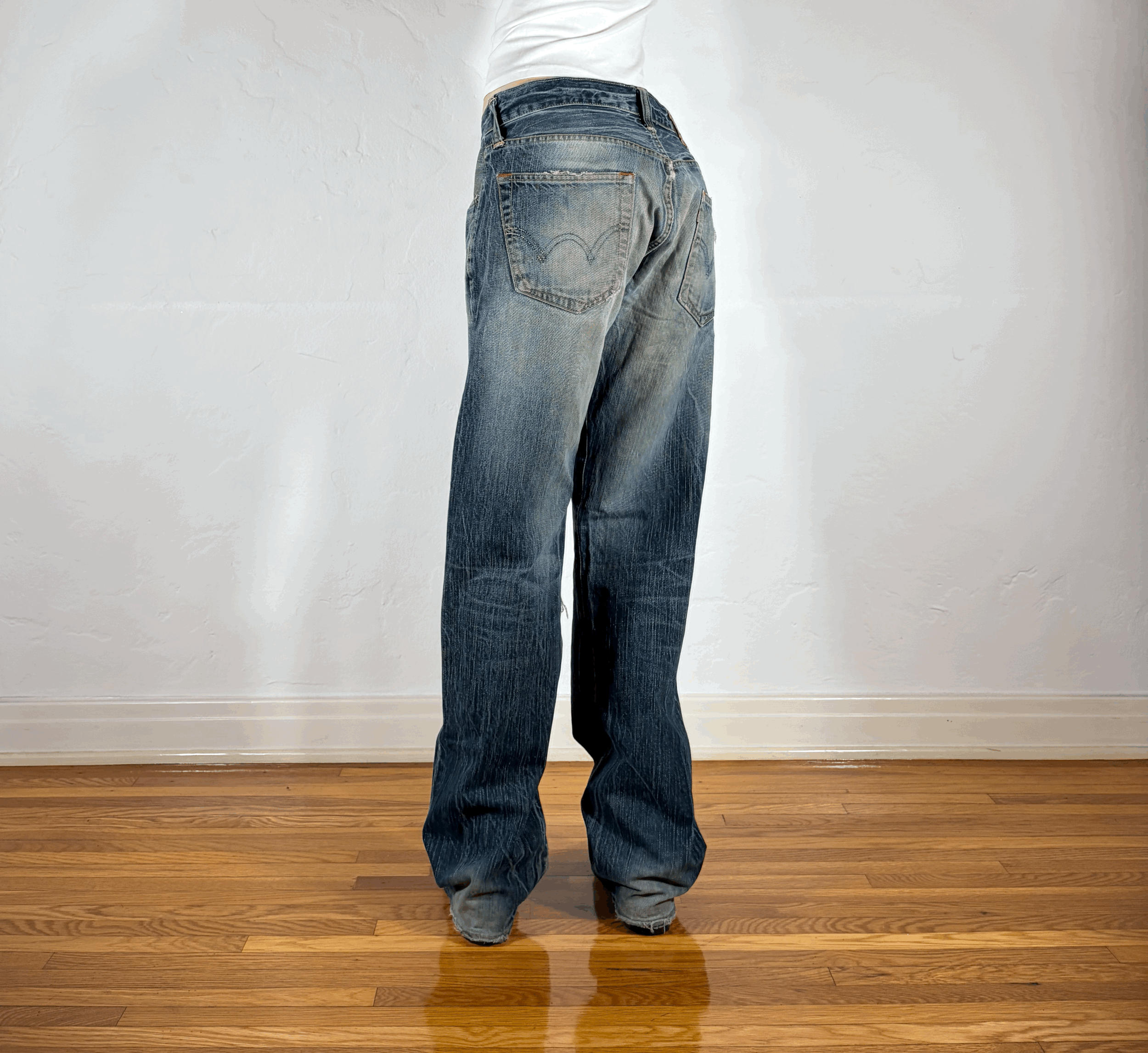 Ripped Streaky Ombre Wash Jeans, L