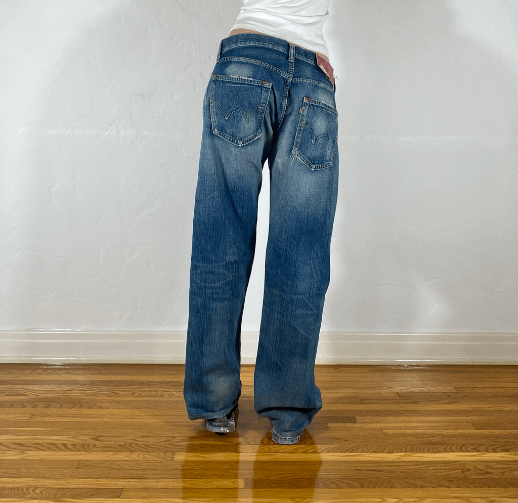 Unique Greenish Blue Baggy Jeans, S/M