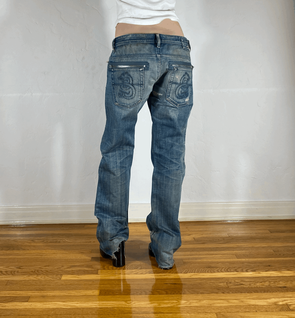 Diesel Ripped and Repaired Jeans, L/XL