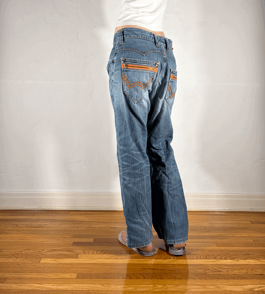 Edwin Orange Stitch Ripped Jeans, M/L