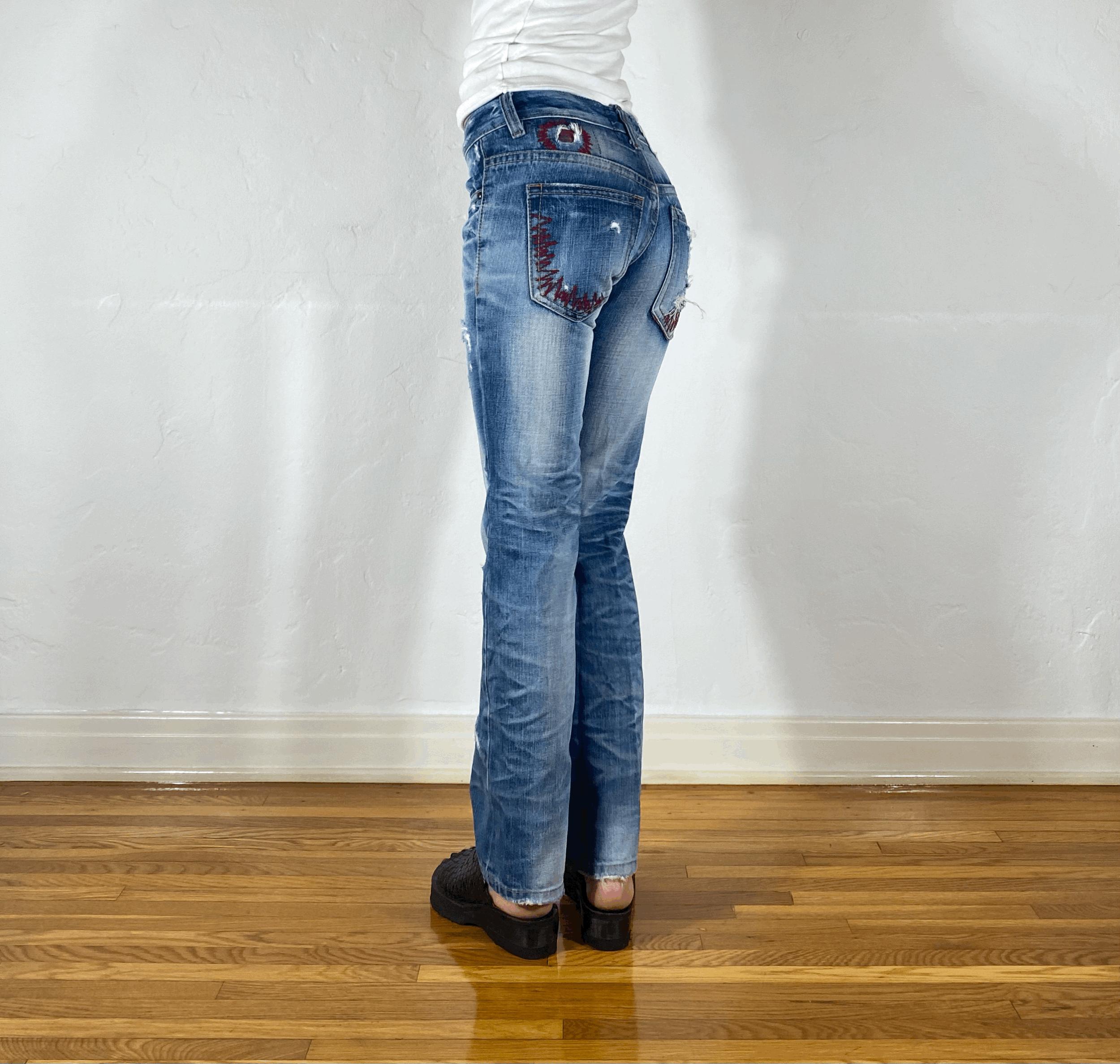 Lolita Red Stitched Light Blue Jeans, XS