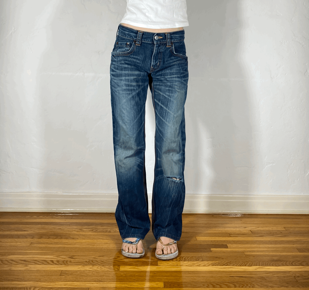 Edwin Orange Stitch Streaky Blue Jeans, S/M