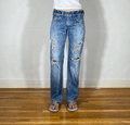 Repaired Distressed Splattered Jeans, S