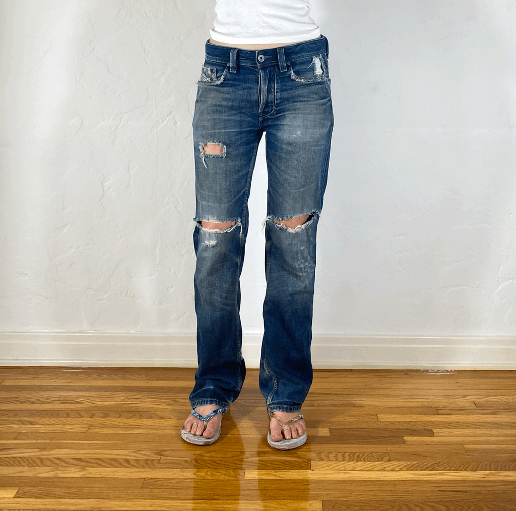 Diesel Relaxed Blue Hole Jeans, XS/S
