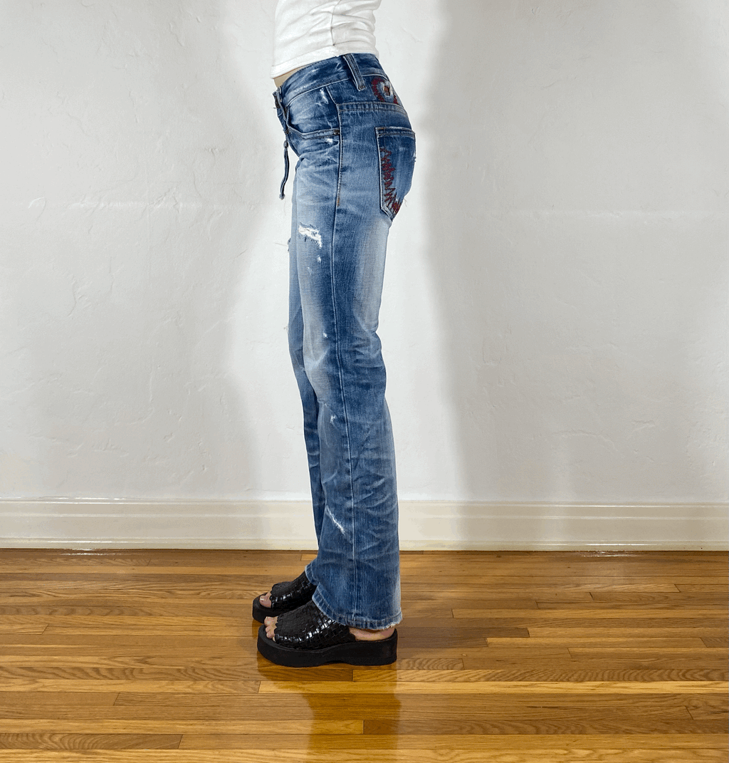 Lolita Red Stitched Light Blue Jeans, XS