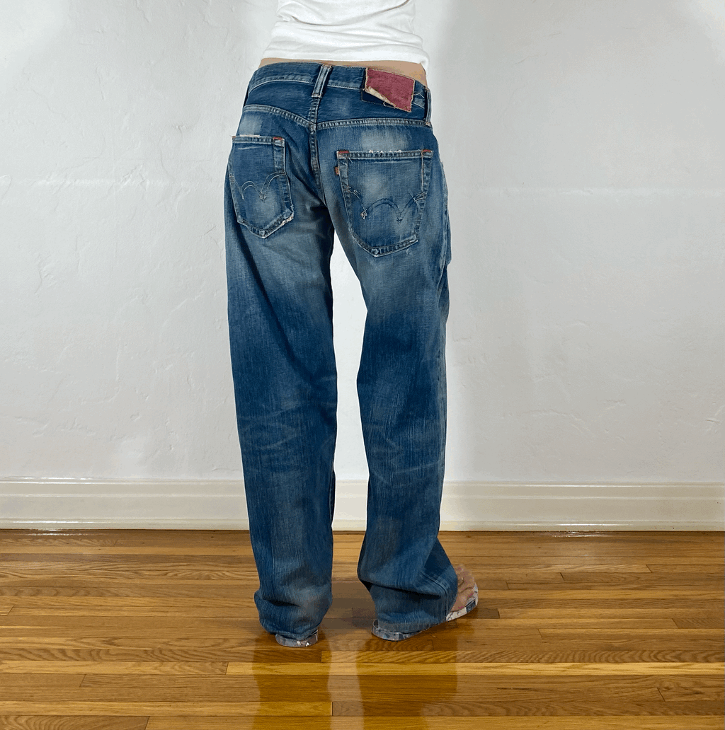 Unique Greenish Blue Baggy Jeans, S/M