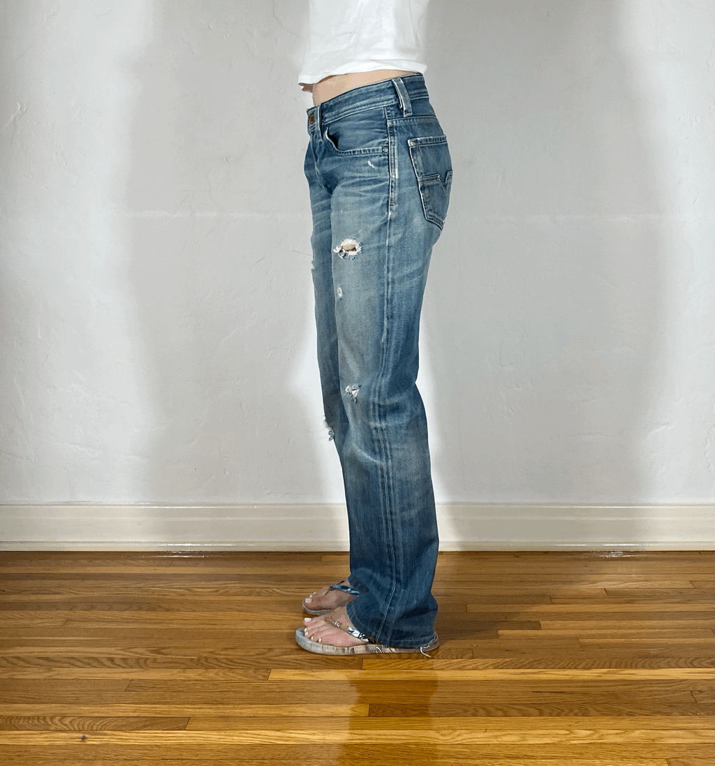 Diesel Relaxed Distressed Blue Jeans, S/M