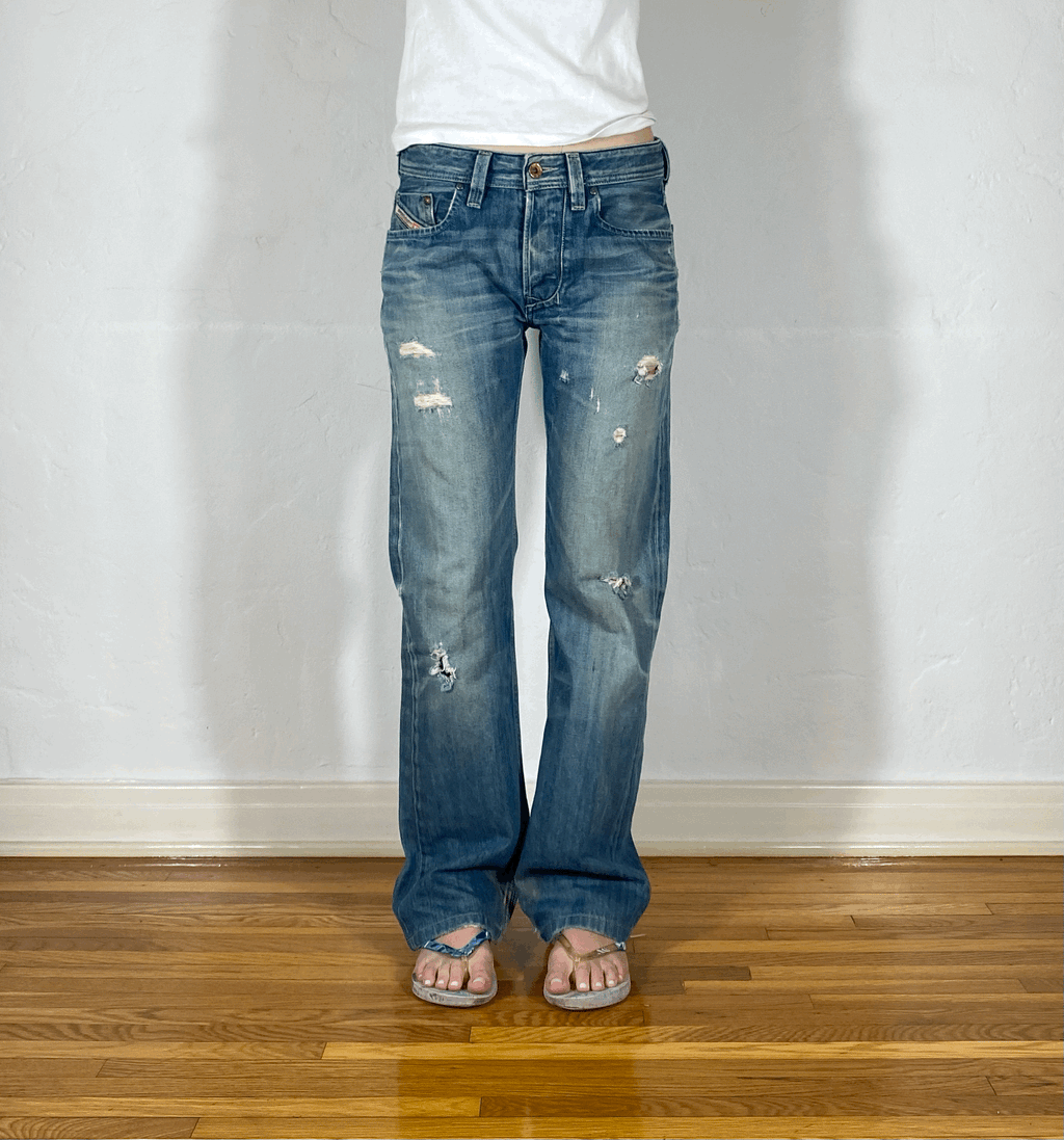 Diesel Relaxed Distressed Blue Jeans, S/M