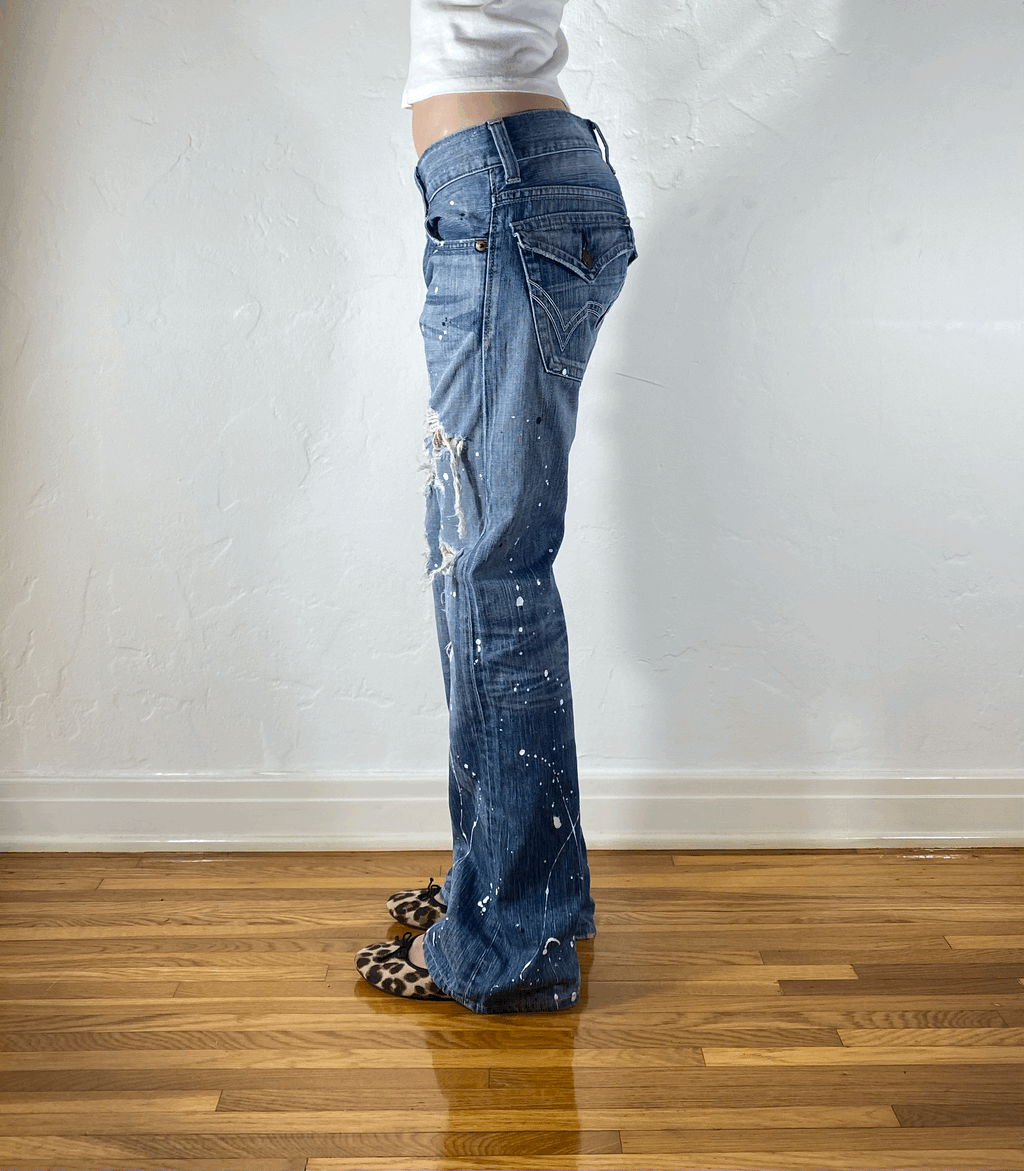 Crash Distressed Paisley Jeans, M