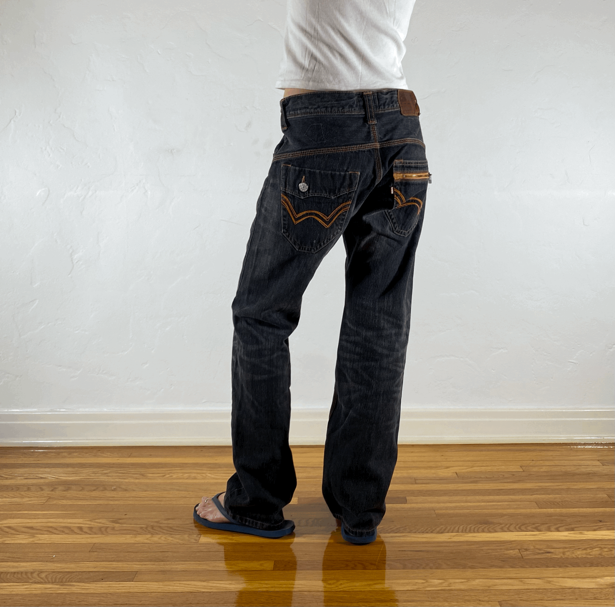Edwin Black and Orange Stitch Tiger Jeans, M