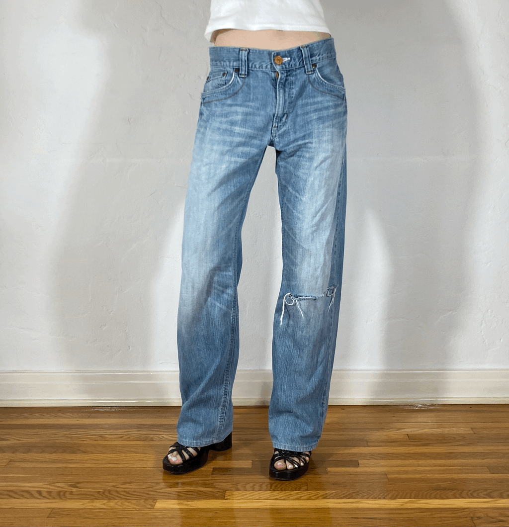 Orange Off Stitch Jeans, XL