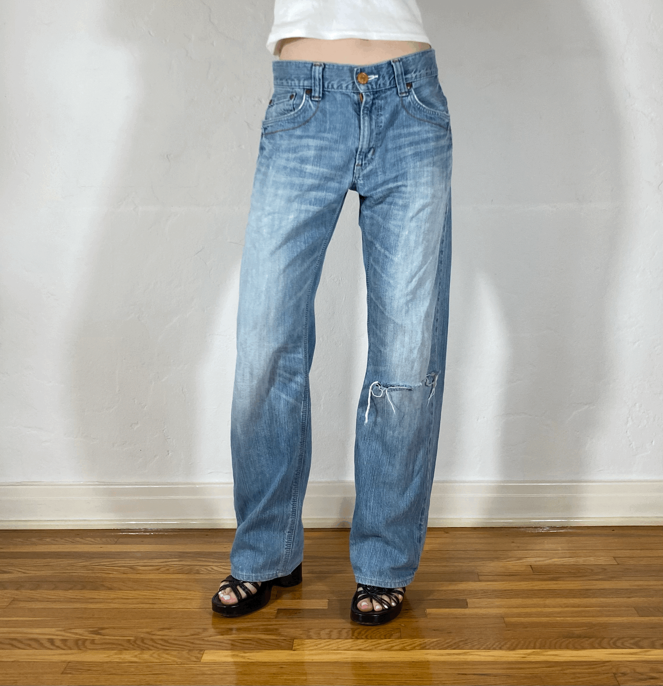 Orange Off Stitch Jeans, XL