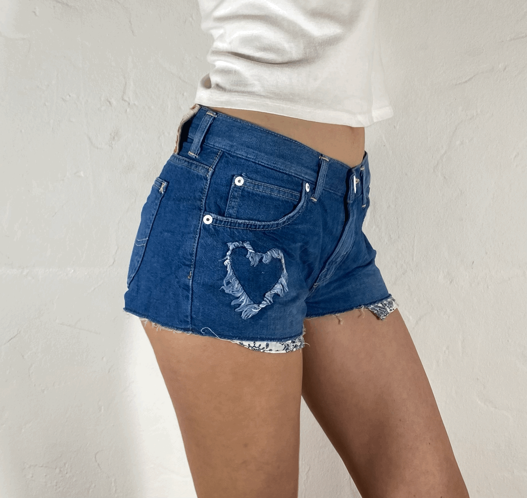 Cowhide and Heart Cutoff Shorts, XS/S