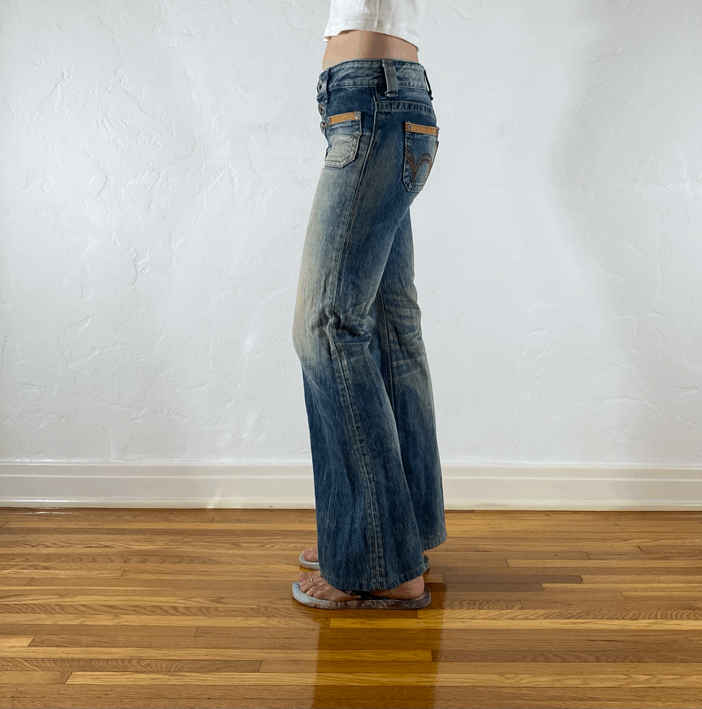Edwin Tri-Button Red Stitched Jeans, XS/S