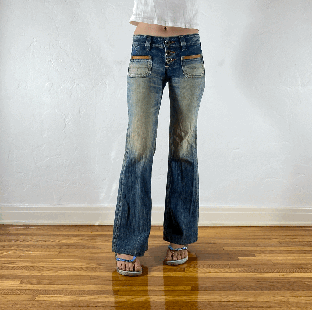 Edwin Tri-Button Red Stitched Jeans, XS/S