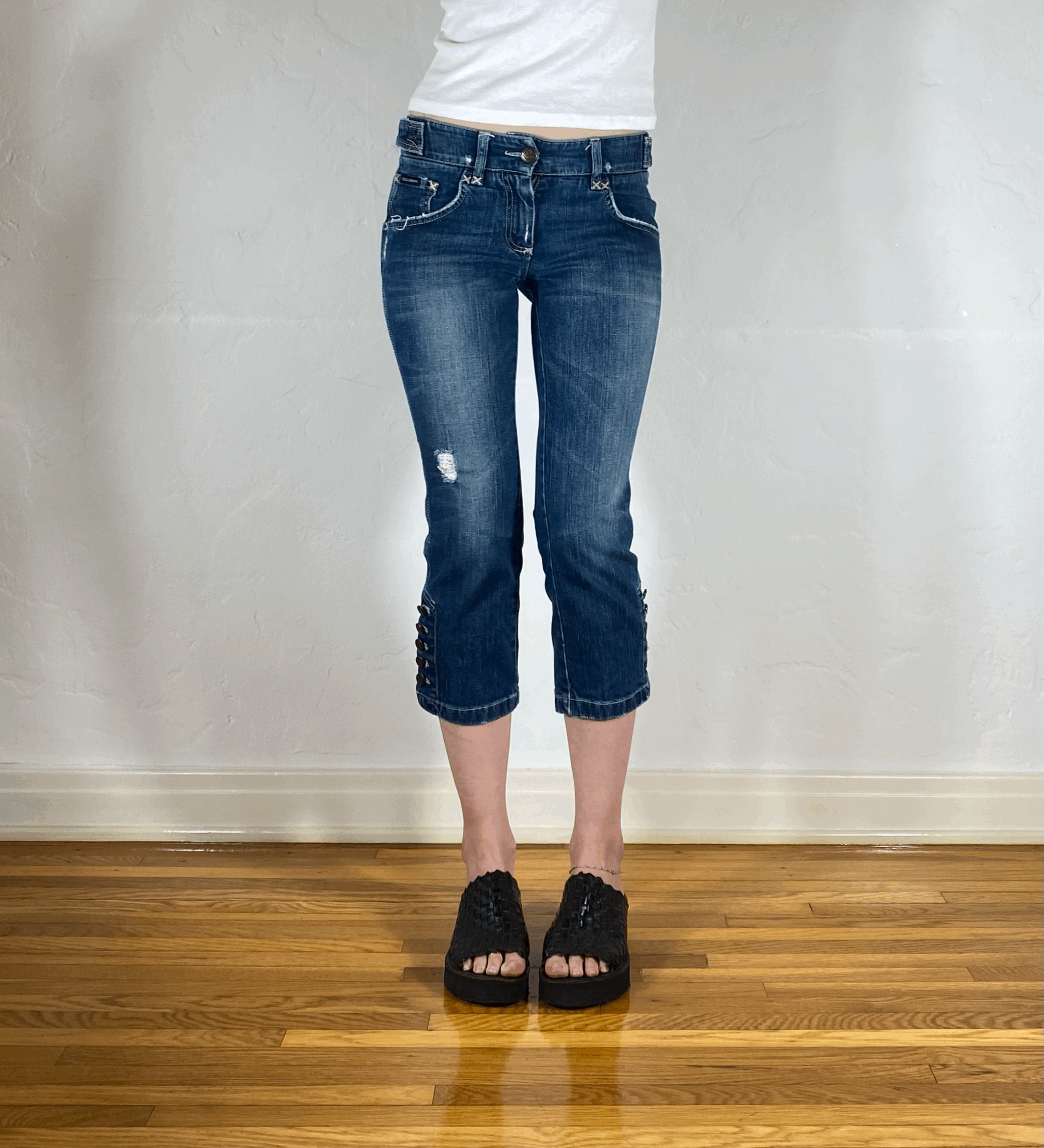Dolce & Gabbana Capri Button Jeans, XS