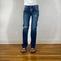 Distressed Unique Blue Stiff Jeans, S