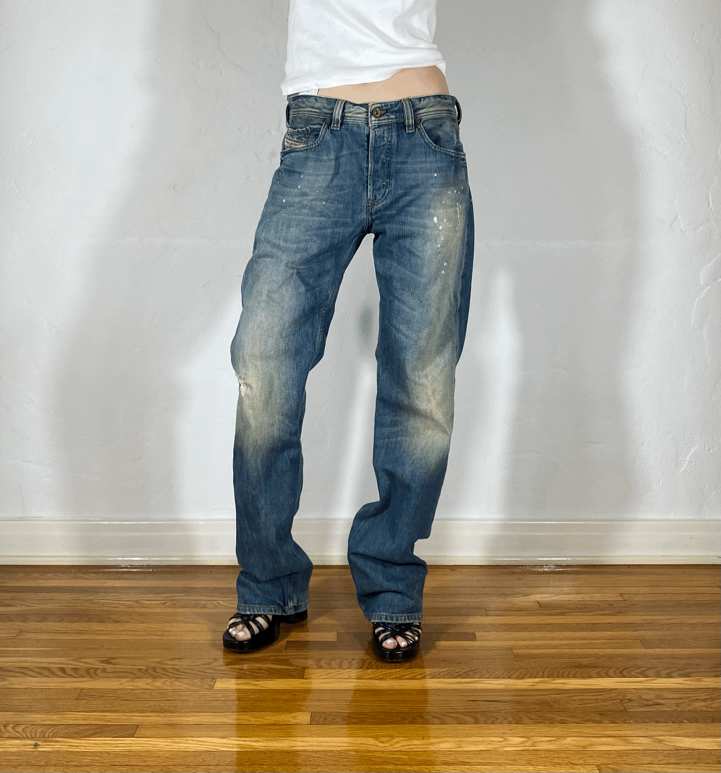 Diesel Relaxed Speckled Blue Jeans, L