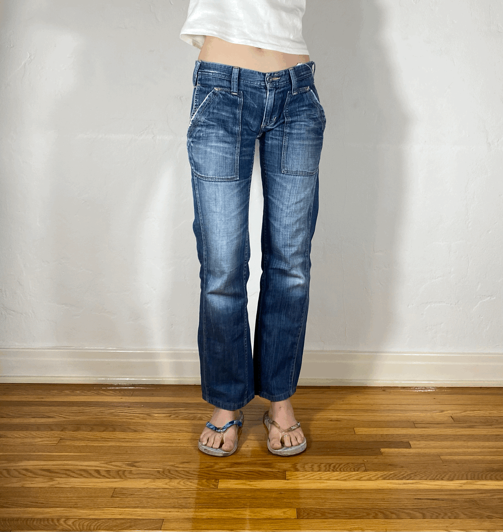 Japanese Cinch Back Wool Pocket Jeans, S