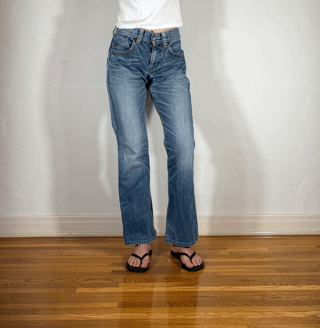 Edwin Orange Cinch Back Jeans, S/M