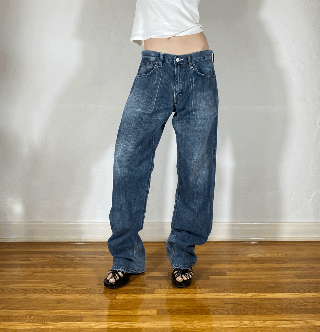 Dark Blue/Gray Soft Baggy Jeans, L