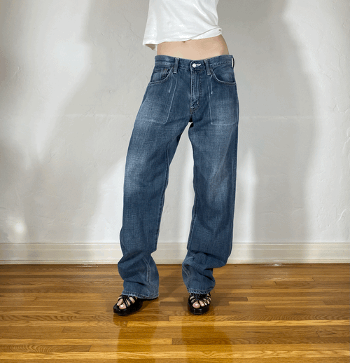 Dark Blue/Gray Soft Baggy Jeans, L
