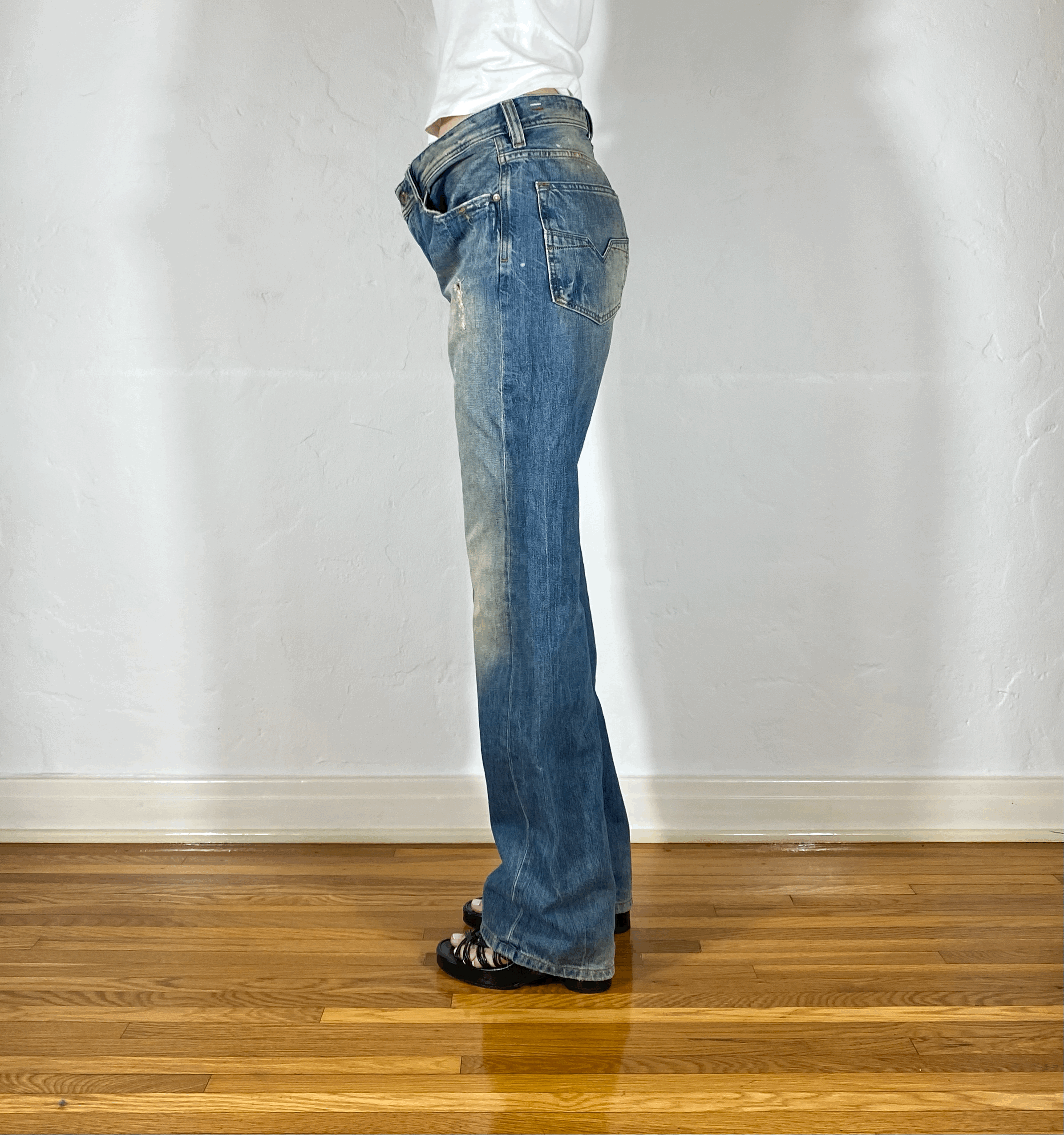 Diesel Relaxed Speckled Blue Jeans, L