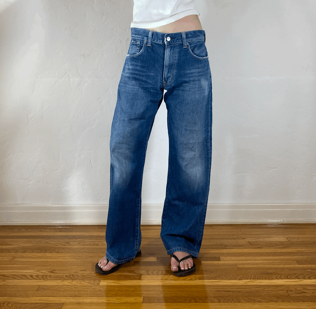 Vintage Baggy Blue Zipper Jeans, L