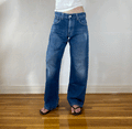 Vintage Baggy Blue Zipper Jeans, L