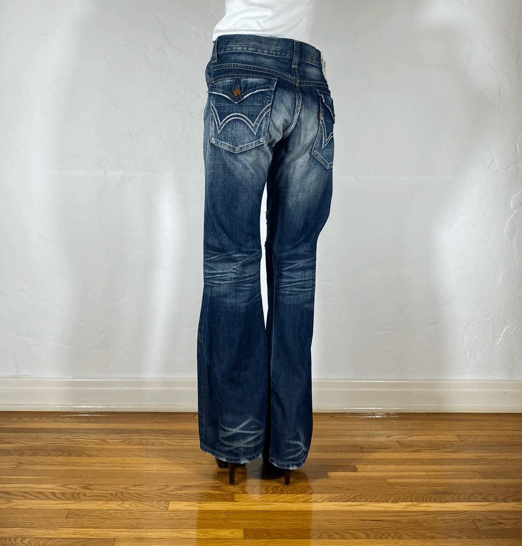 Edwin Blue Ripped Flare Jeans, L/XL