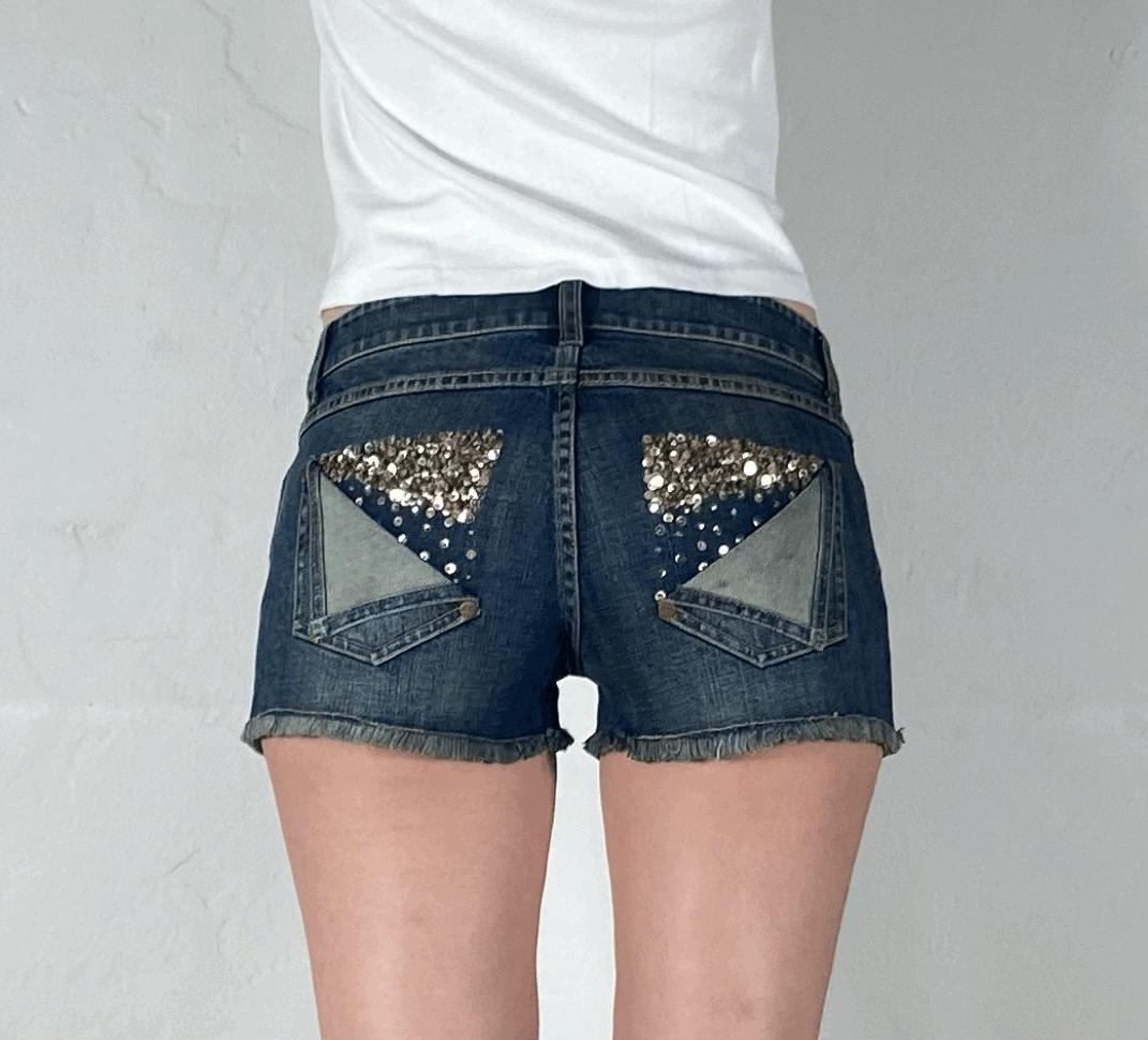 Sparkly Folded Pocket Shorts Shorts, XS/S