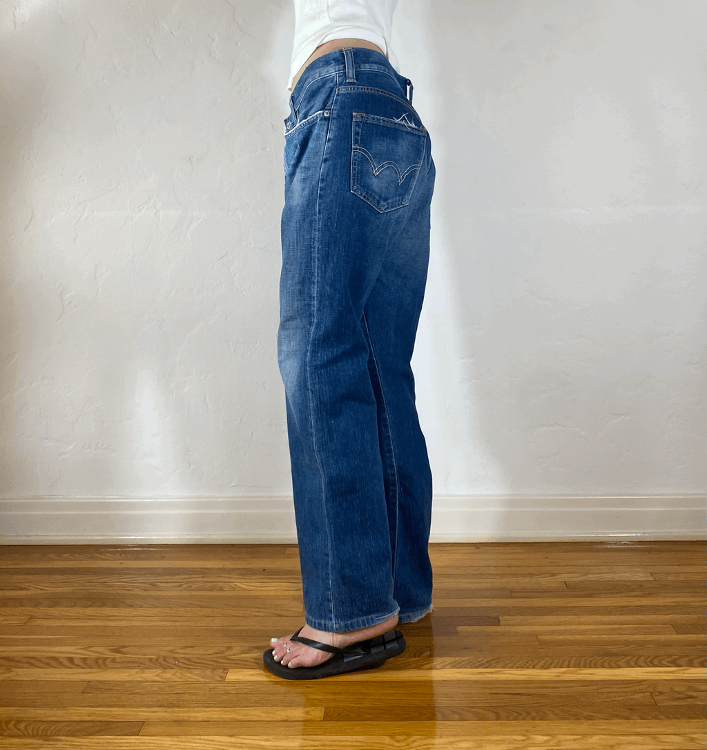 Vintage Baggy Blue Zipper Jeans, L