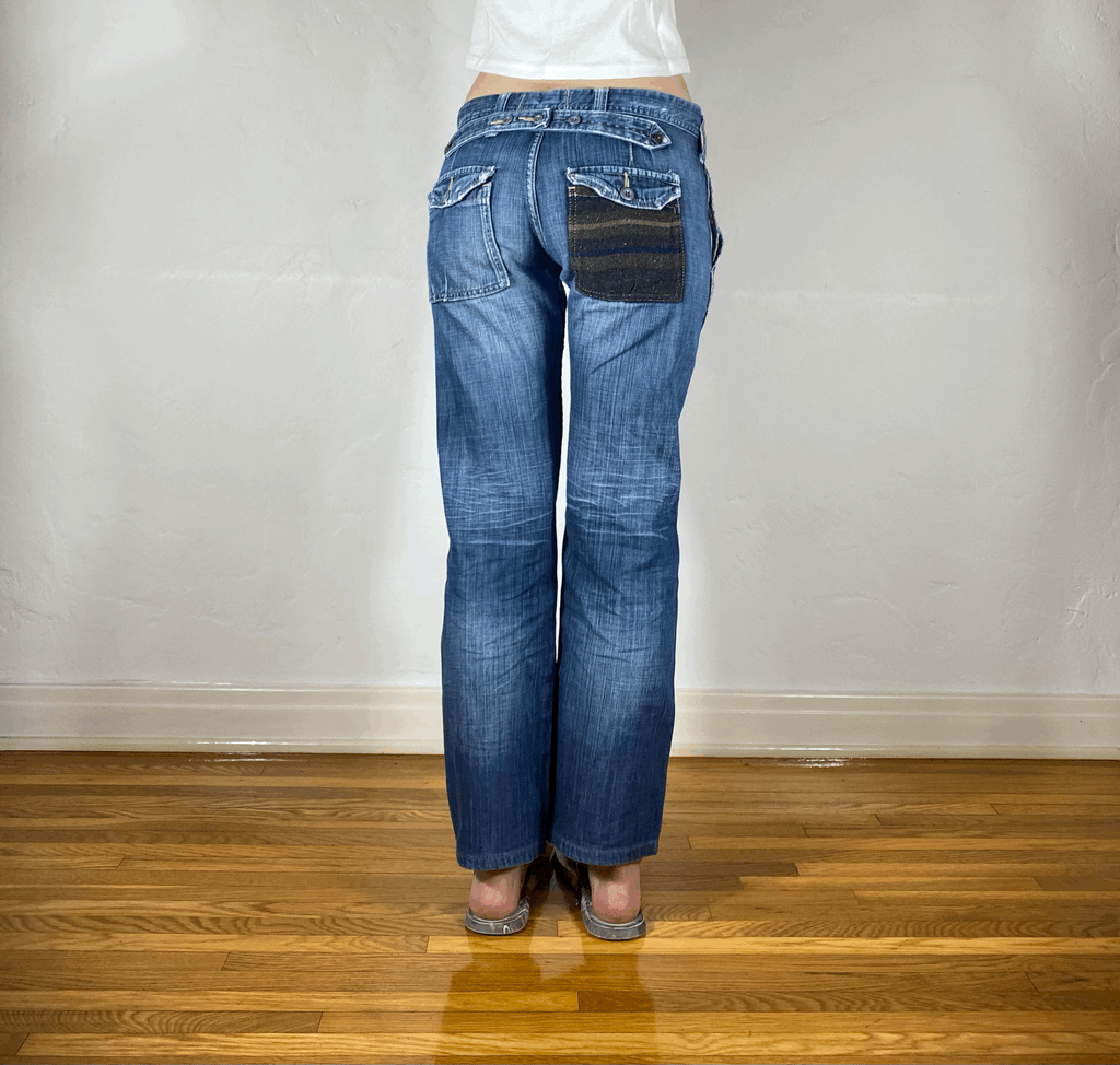 Japanese Cinch Back Wool Pocket Jeans, S