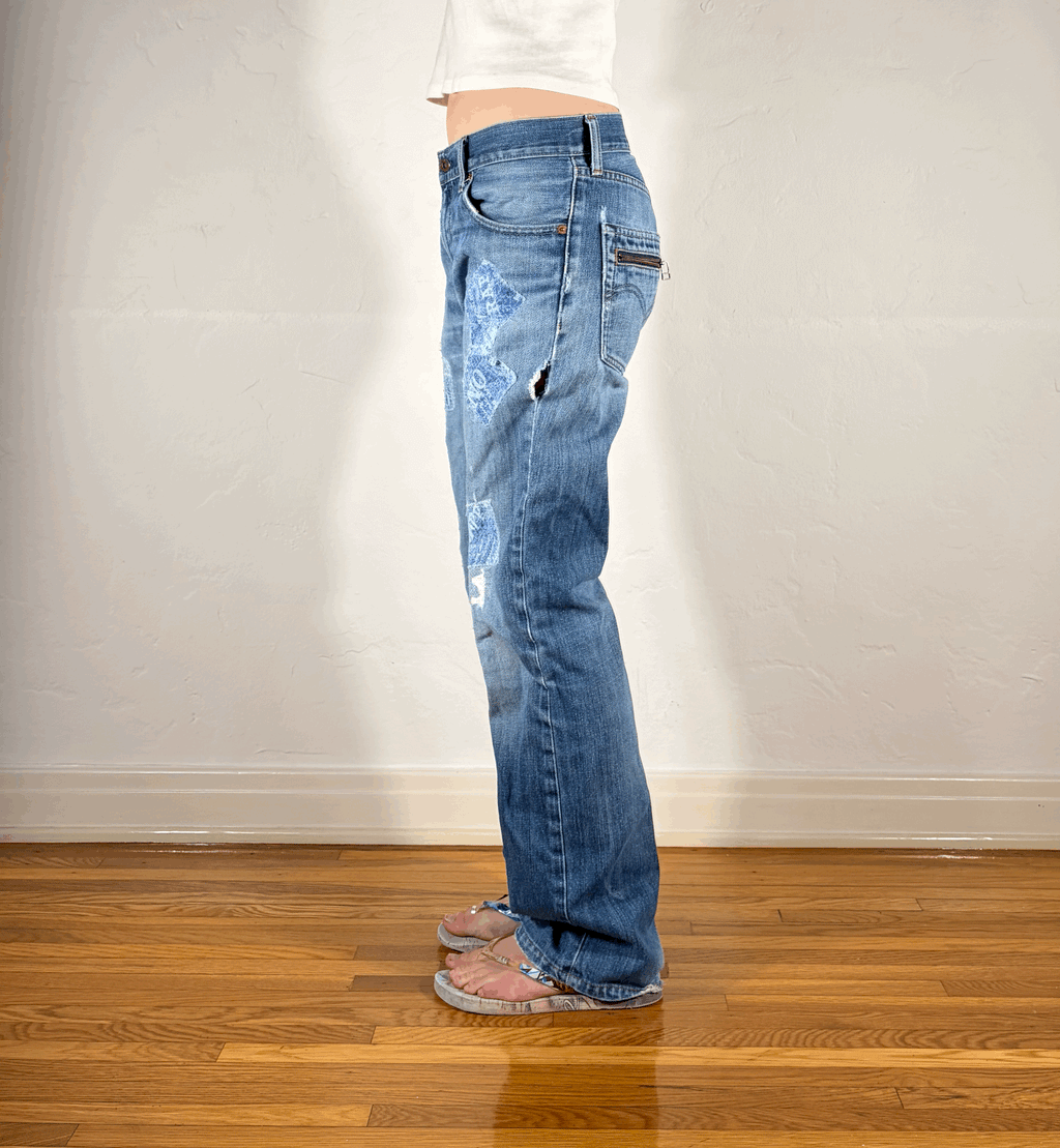 Levi Ripped and Repaired Geometric Jeans, M