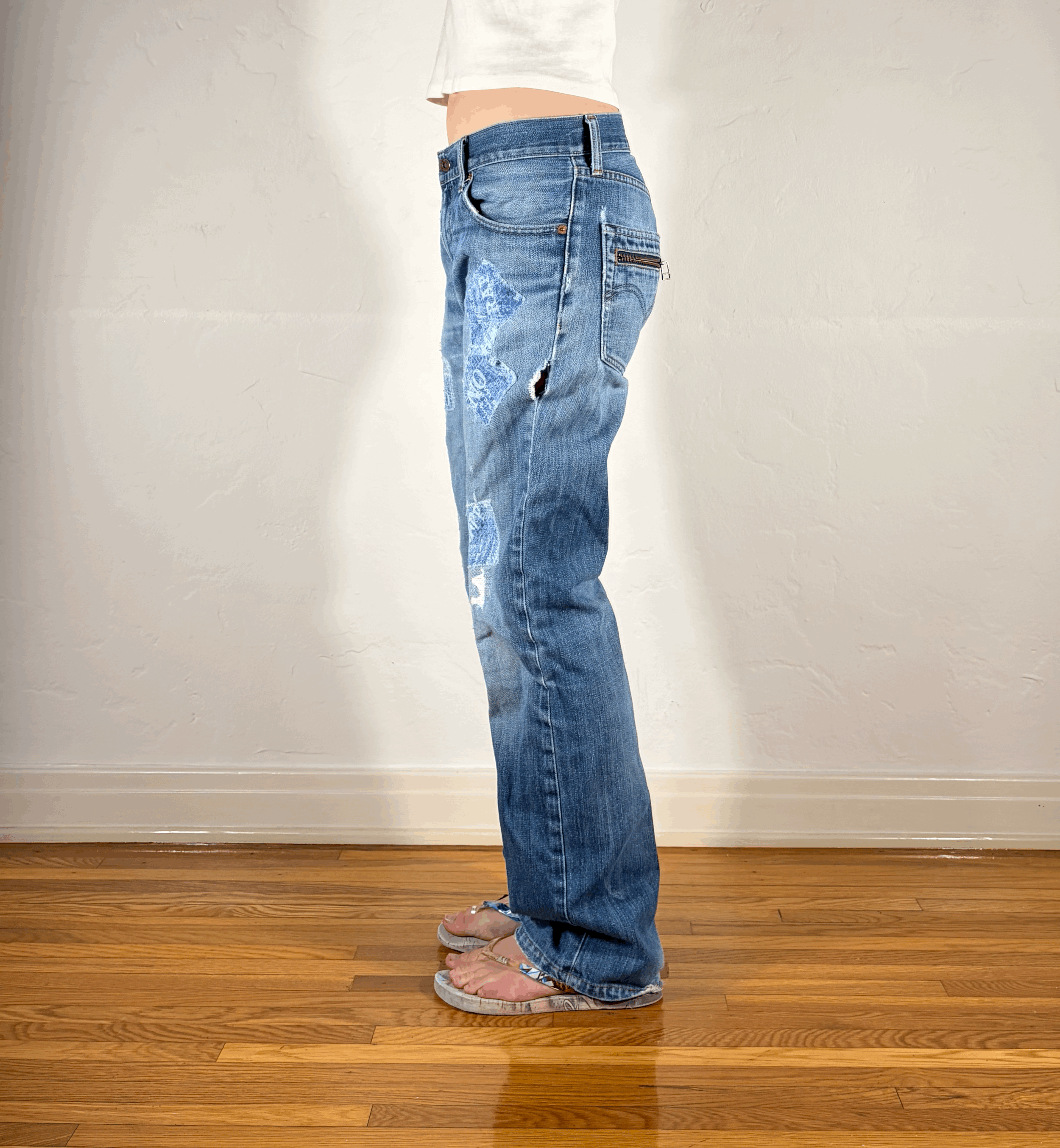 Levi Ripped and Repaired Geometric Jeans, M