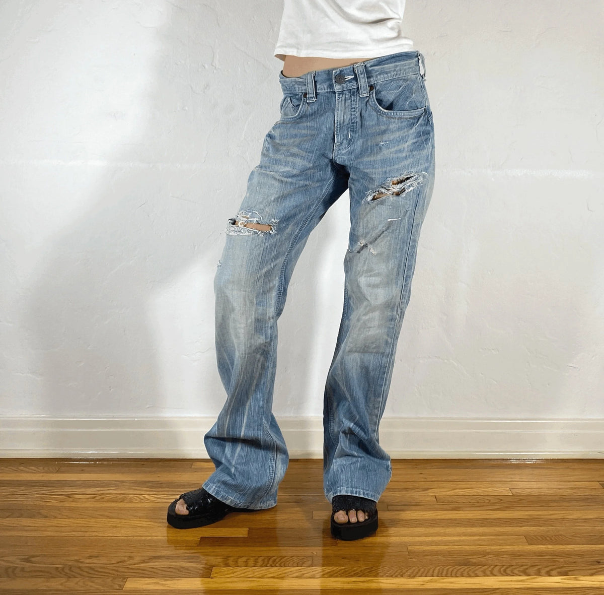Edwin Ripped Cinch Back Jeans, M/L