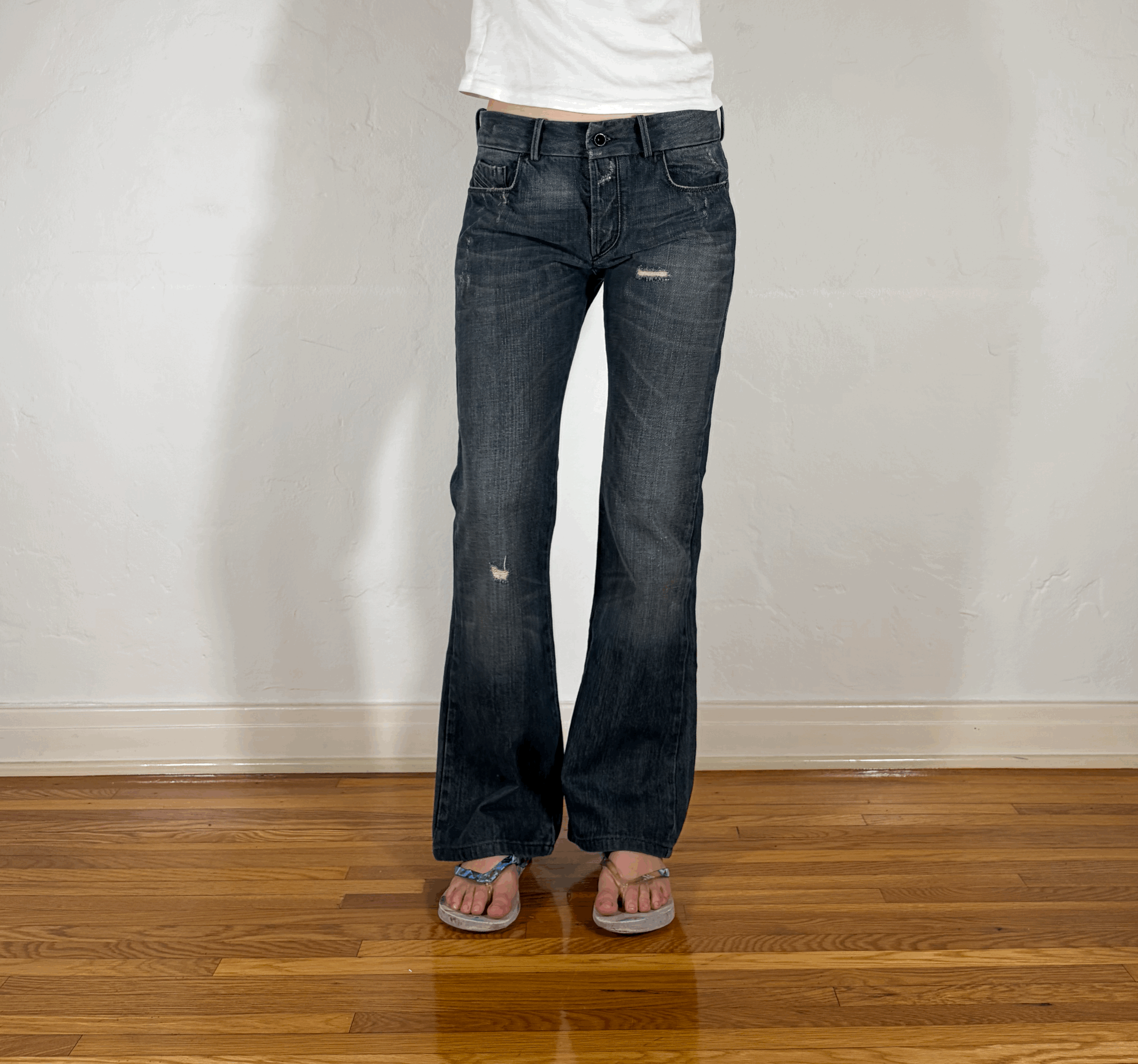 Diesel Gray Distressed Stitched Jeans, S/M