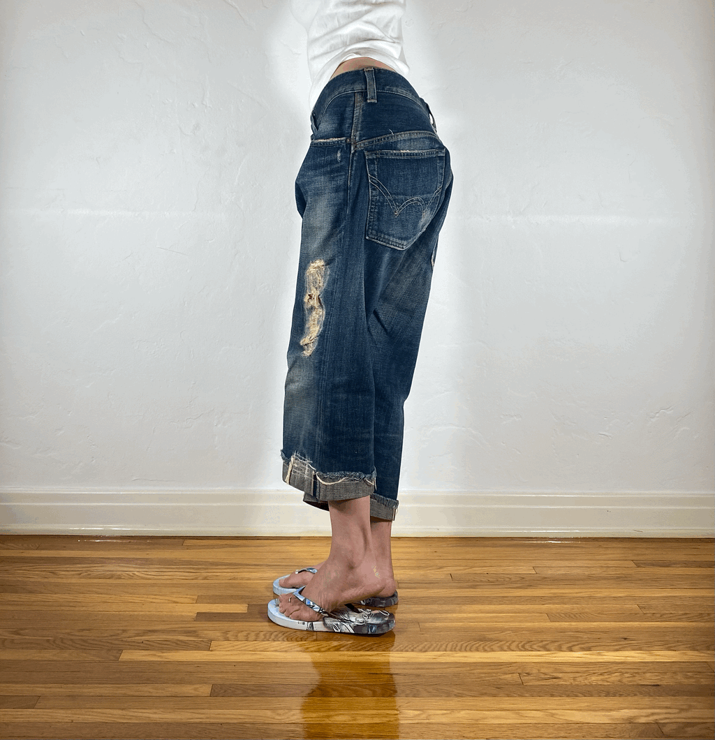 Distressed Capri Jeans, L/XL